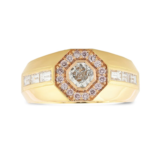 Light Blue Radiant Diamond & Pink Halo Diamond Men's Ring 