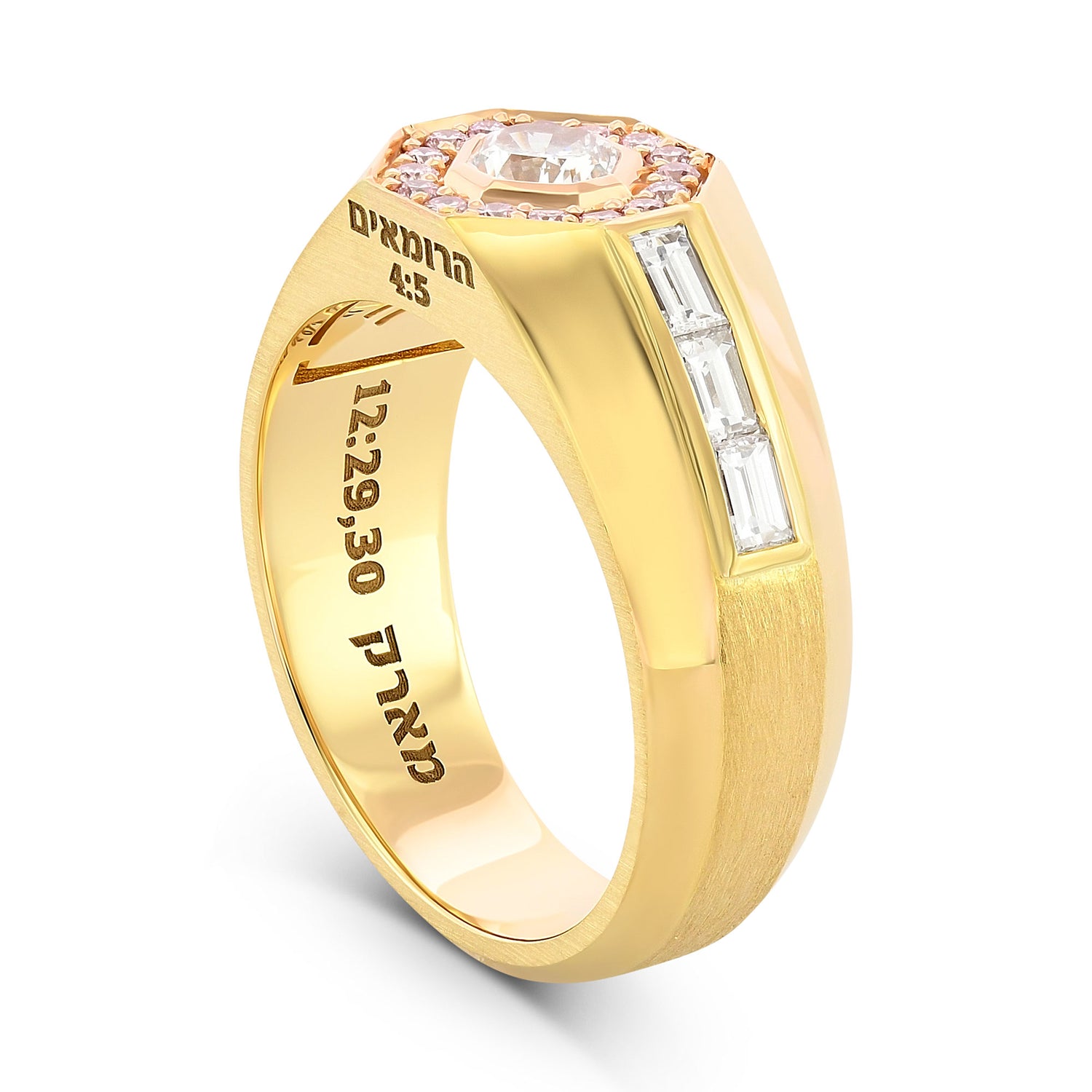 Light Blue Radiant Diamond & Pink Halo Diamond Men's Ring 