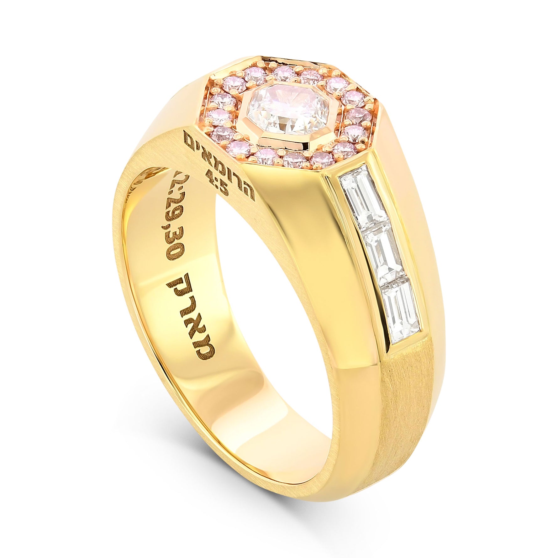 Light Blue Radiant Diamond & Pink Halo Diamond Men's Ring 