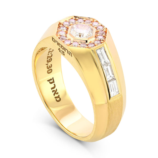 Light Blue Radiant Diamond & Pink Halo Diamond Men's Ring 