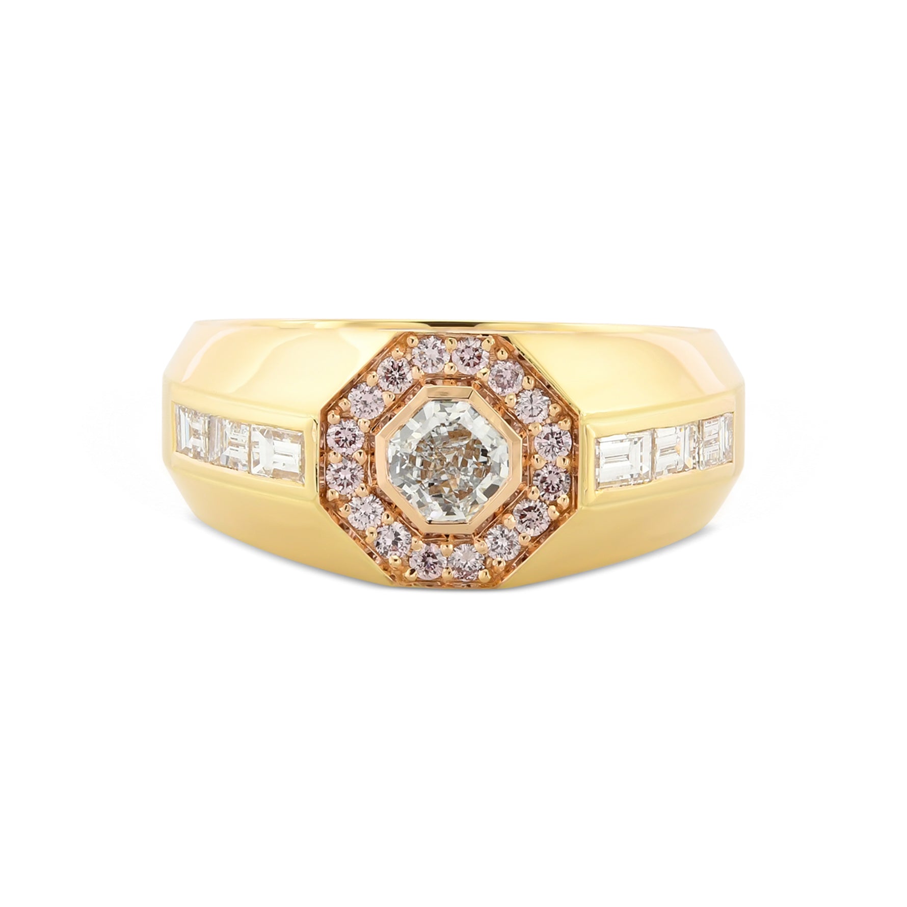 Light Blue Radiant Diamond & Pink Halo Diamond Men's Ring 