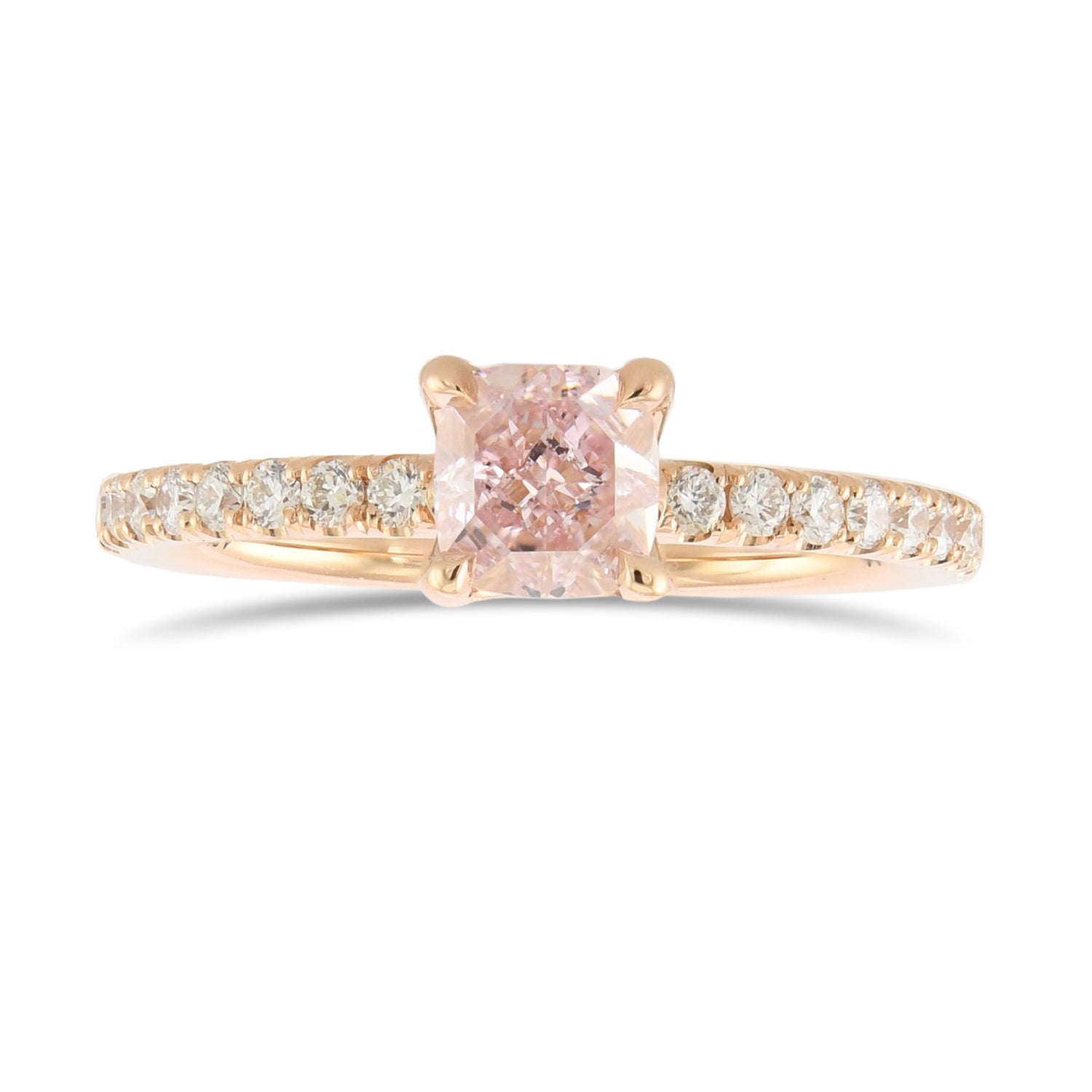  Fancy Pink Cushion Solitaire Side Stone Diamond Ring