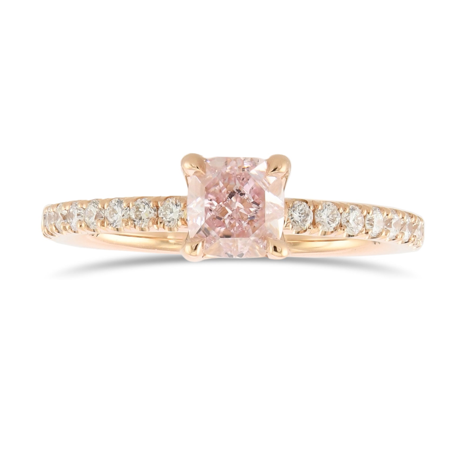  Fancy Pink Cushion Solitaire Side Stone Diamond Ring