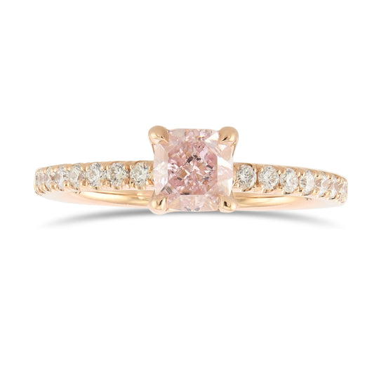  Fancy Pink Cushion Solitaire Side Stone Diamond Ring