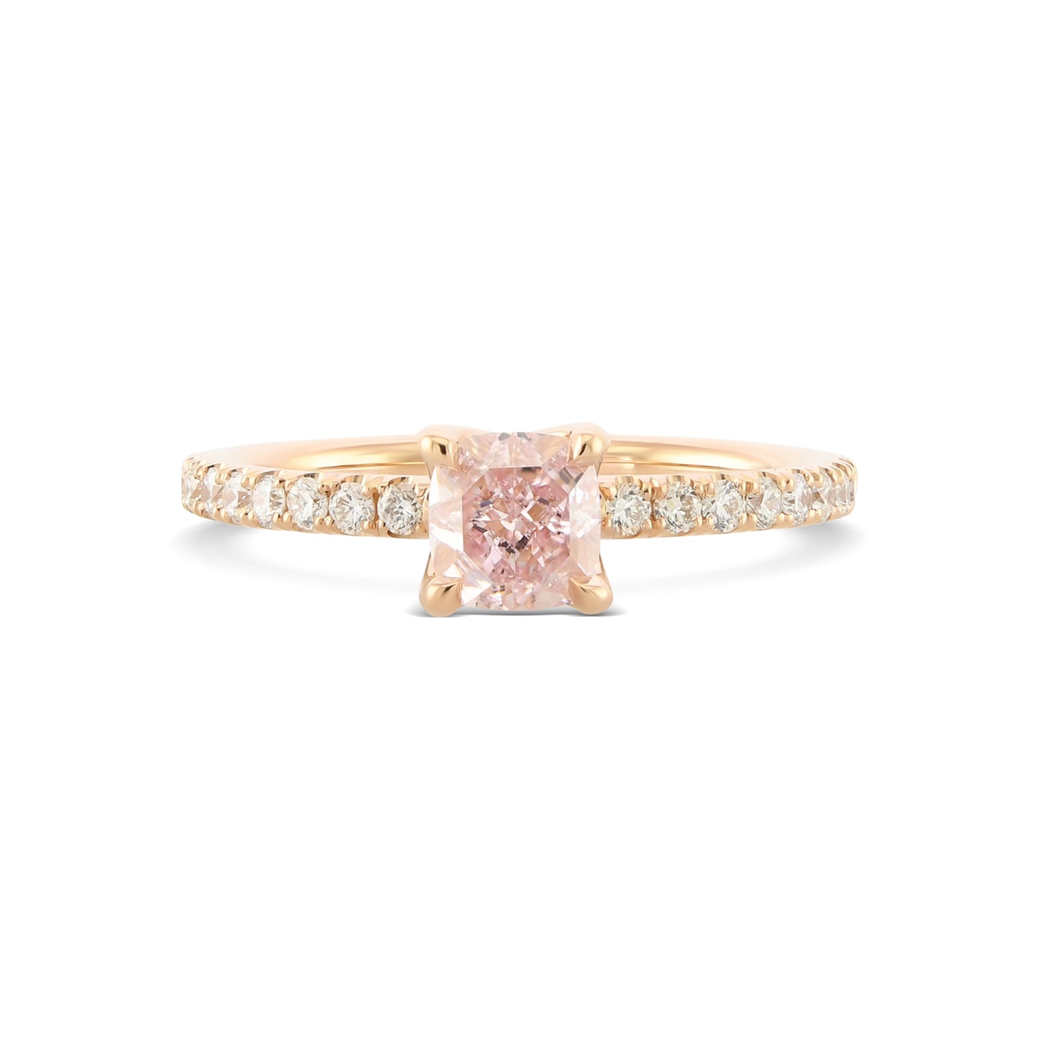  Fancy Pink Cushion Solitaire Side Stone Diamond Ring