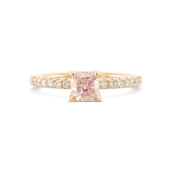  Fancy Pink Cushion Solitaire Side Stone Diamond Ring