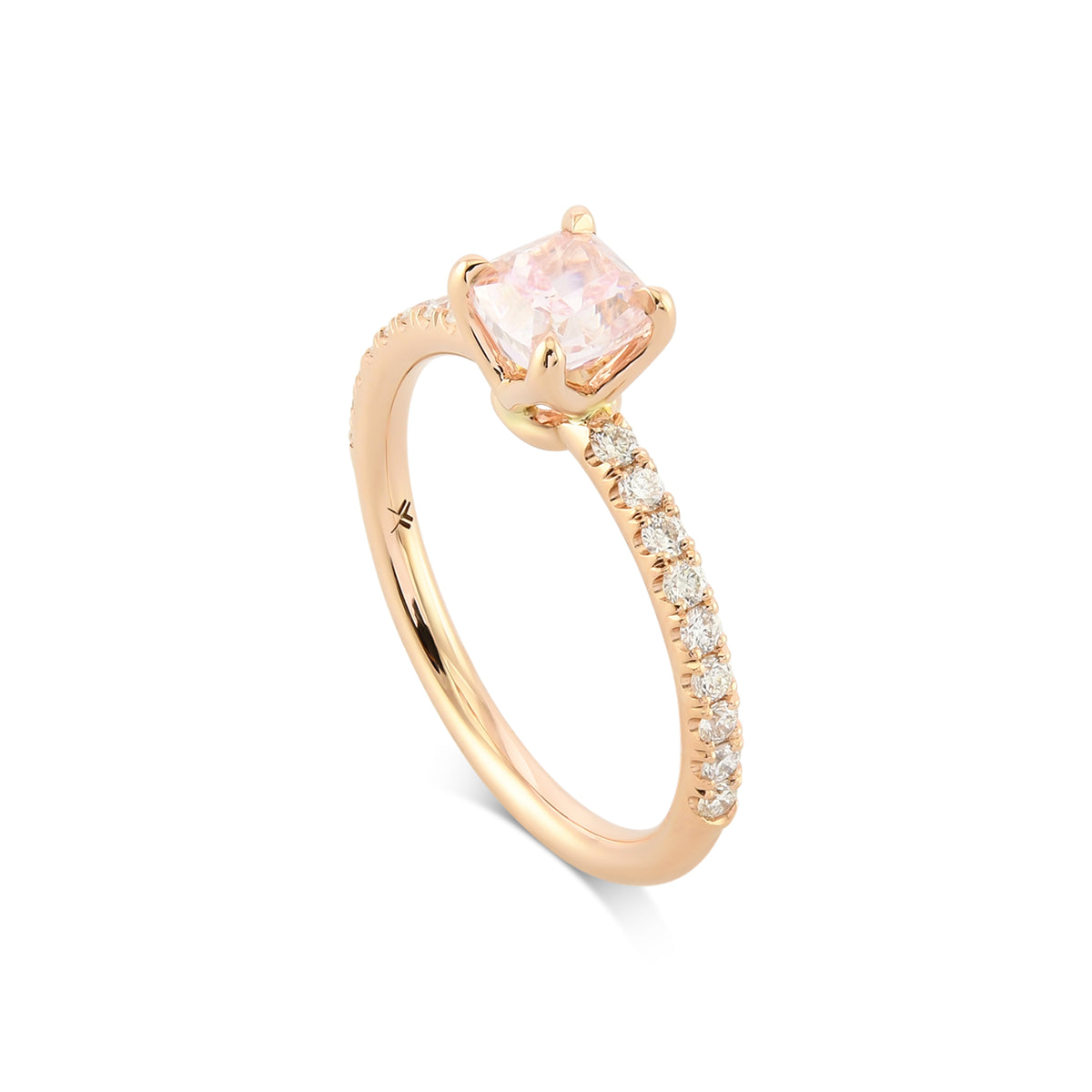  Fancy Pink Cushion Solitaire Side Stone Diamond Ring