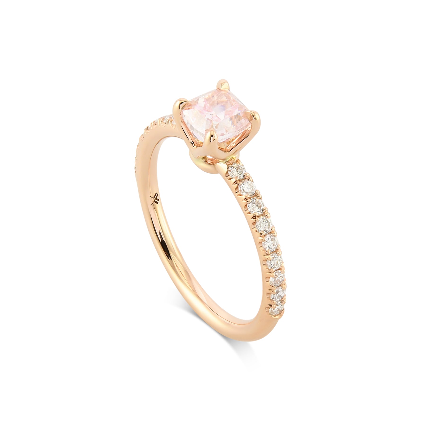  Fancy Pink Cushion Solitaire Side Stone Diamond Ring