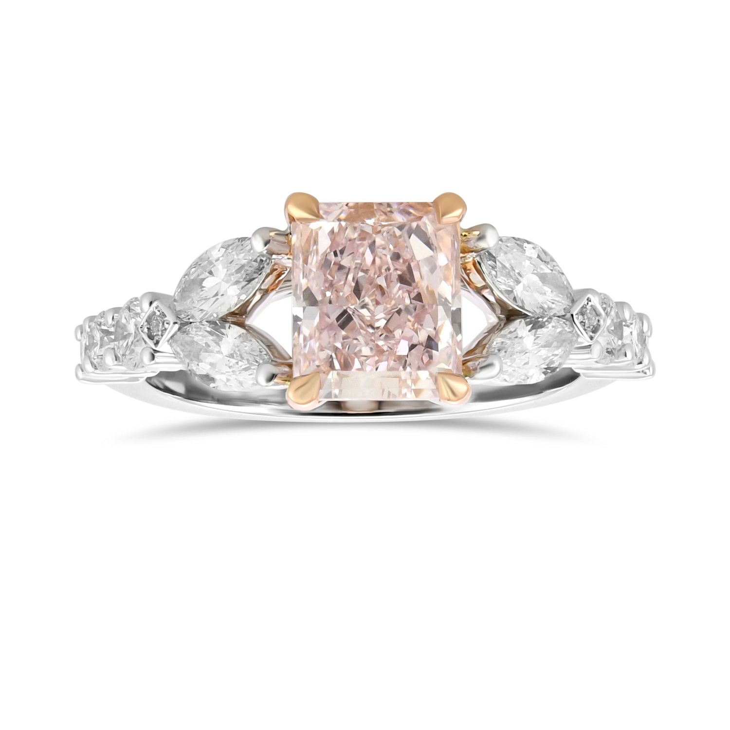 Fancy Light Purplish Pink Radiant & Marquise Side-stone Diamond Ring