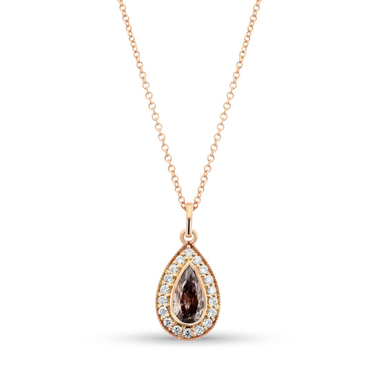 Fancy Pink Brown Pear Halo Diamond Pendant  