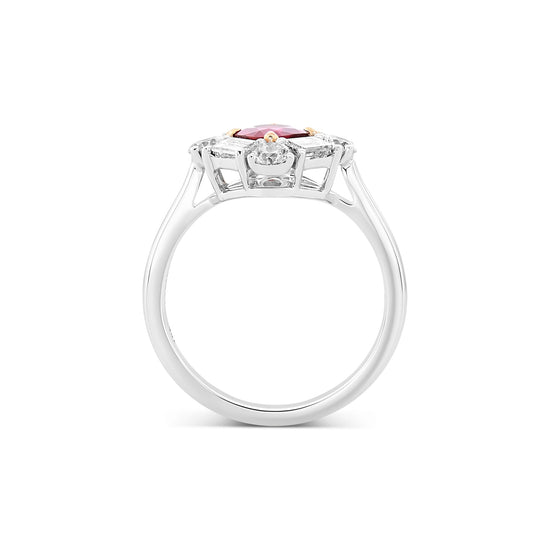 Cushion Red Ruby and Diamond Halo Ring
