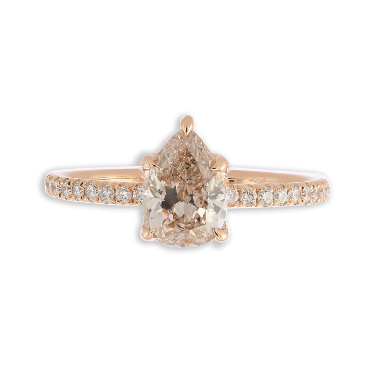 Light Brown Pear Side Stone Diamond Ring