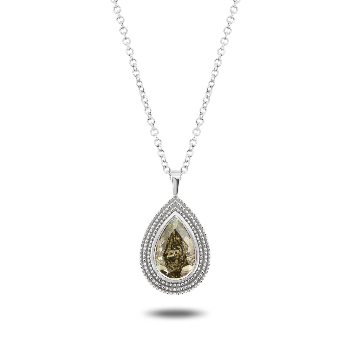 Fancy Dark Greenish Yellow Brown Pear Diamond Solitaire Pendant