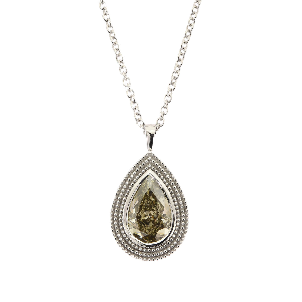 Fancy Dark Greenish Yellow Brown Pear Diamond Solitaire Pendant