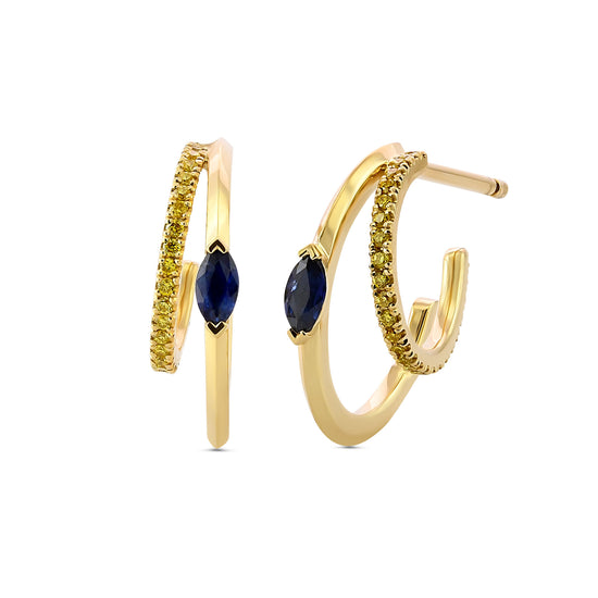 Marquise Blue Sapphire and Vivid Yellow Diamond Hoop Earrings