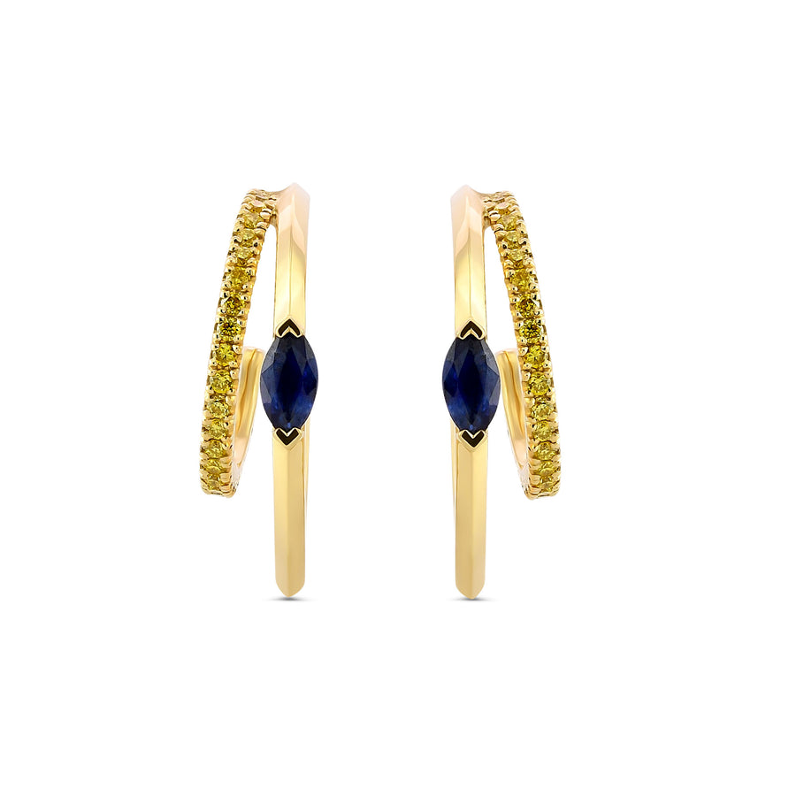 Marquise Blue Sapphire and Vivid Yellow Diamond Hoop Earrings