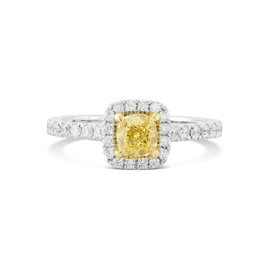 Fancy Yellow Cushion Diamond Halo Ring