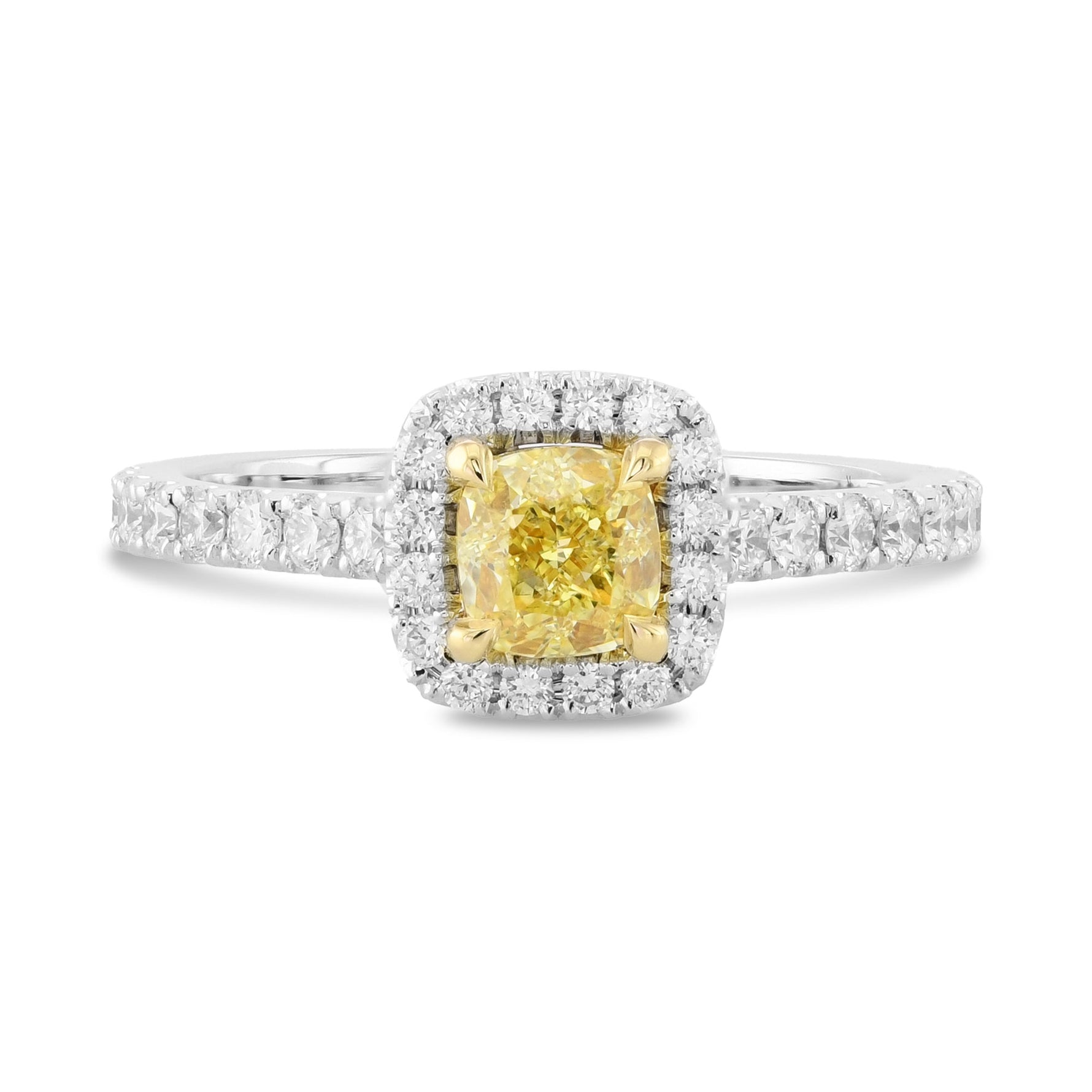 Fancy Yellow Cushion Diamond Halo Ring