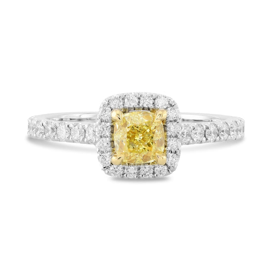 Fancy Yellow Cushion Diamond Halo Ring