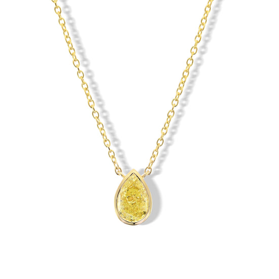 Fancy Yellow Pear Diamond Bezel Solitaire Pendant