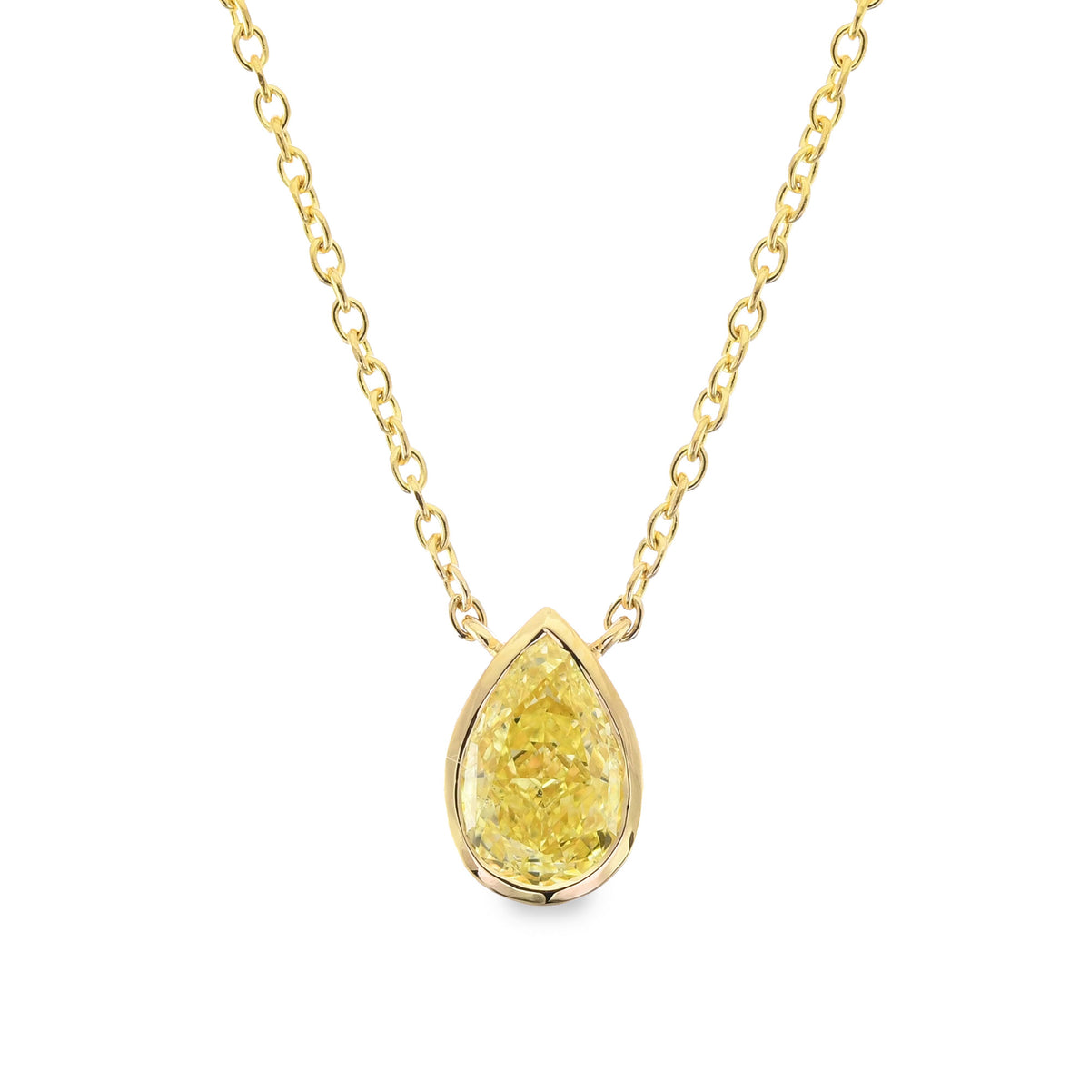 Fancy Yellow Pear Diamond Bezel Solitaire Pendant