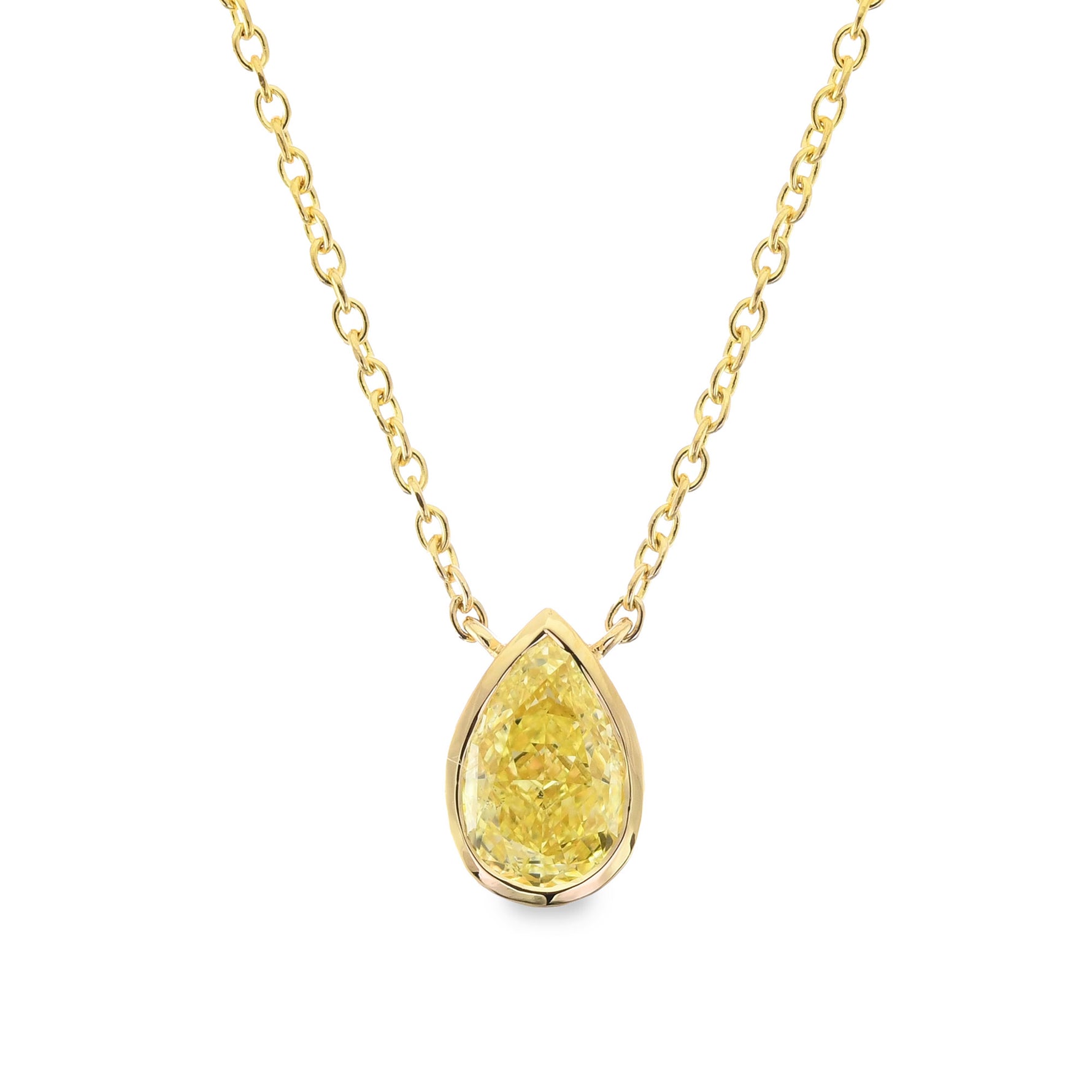 Fancy Yellow Pear Diamond Bezel Solitaire Pendant