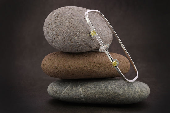 Fancy Yellow Radiant and Light Pink Marquise Diamond Bangle 