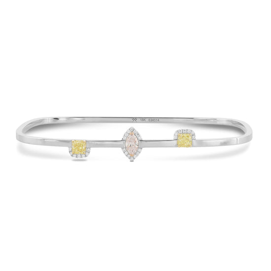 Fancy Yellow Radiant and Light Pink Marquise Diamond Bangle 