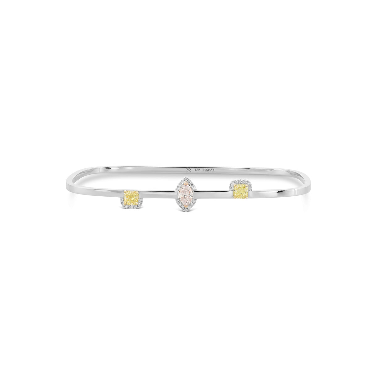 Fancy Yellow Radiant and Light Pink Marquise Diamond Bangle 