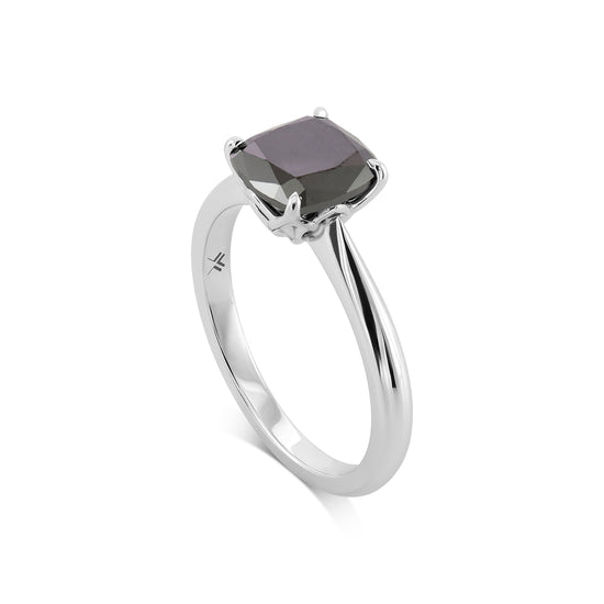 Fancy Black Cushion Solitaire Diamond Ring