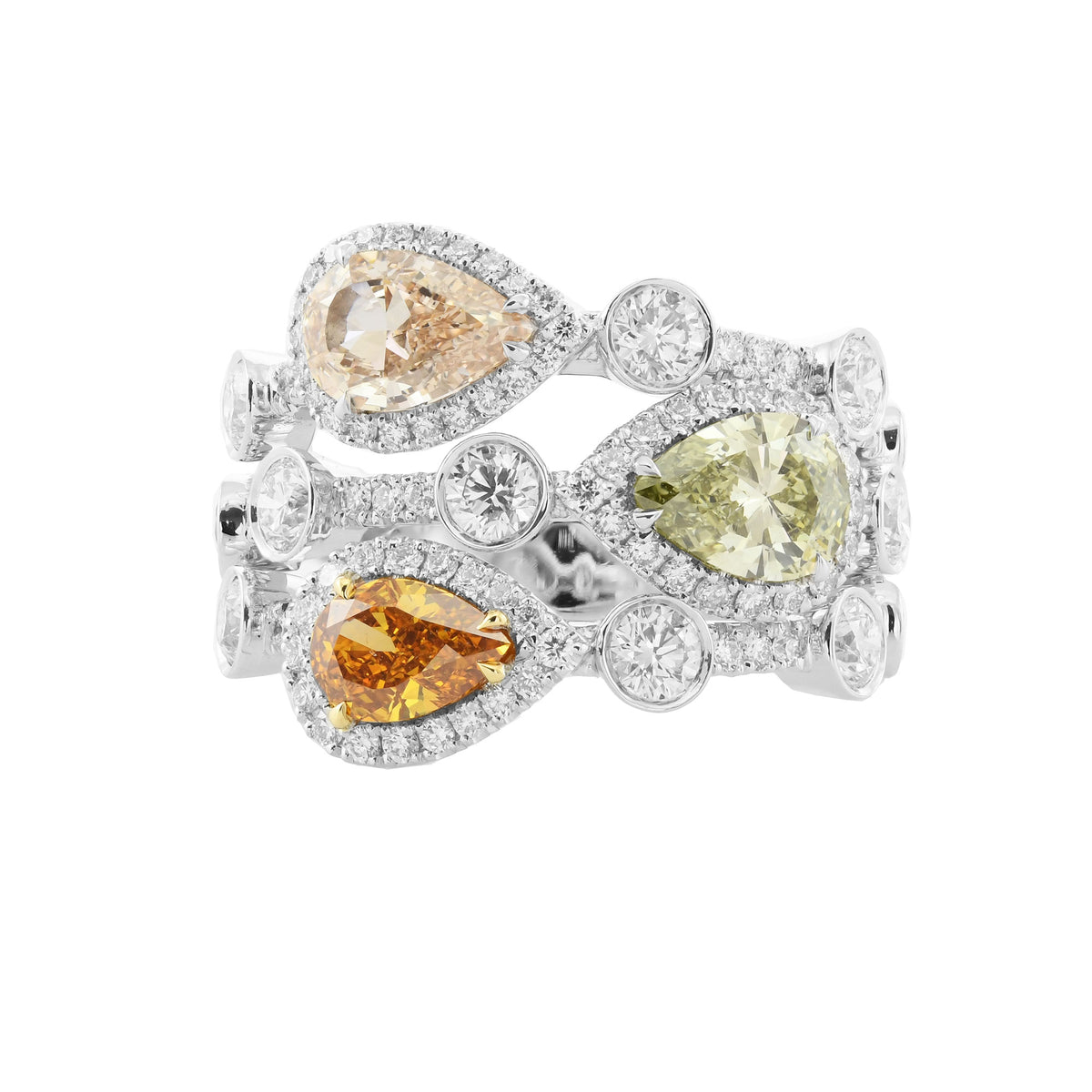 Pear Diamond Halo Strand Ring