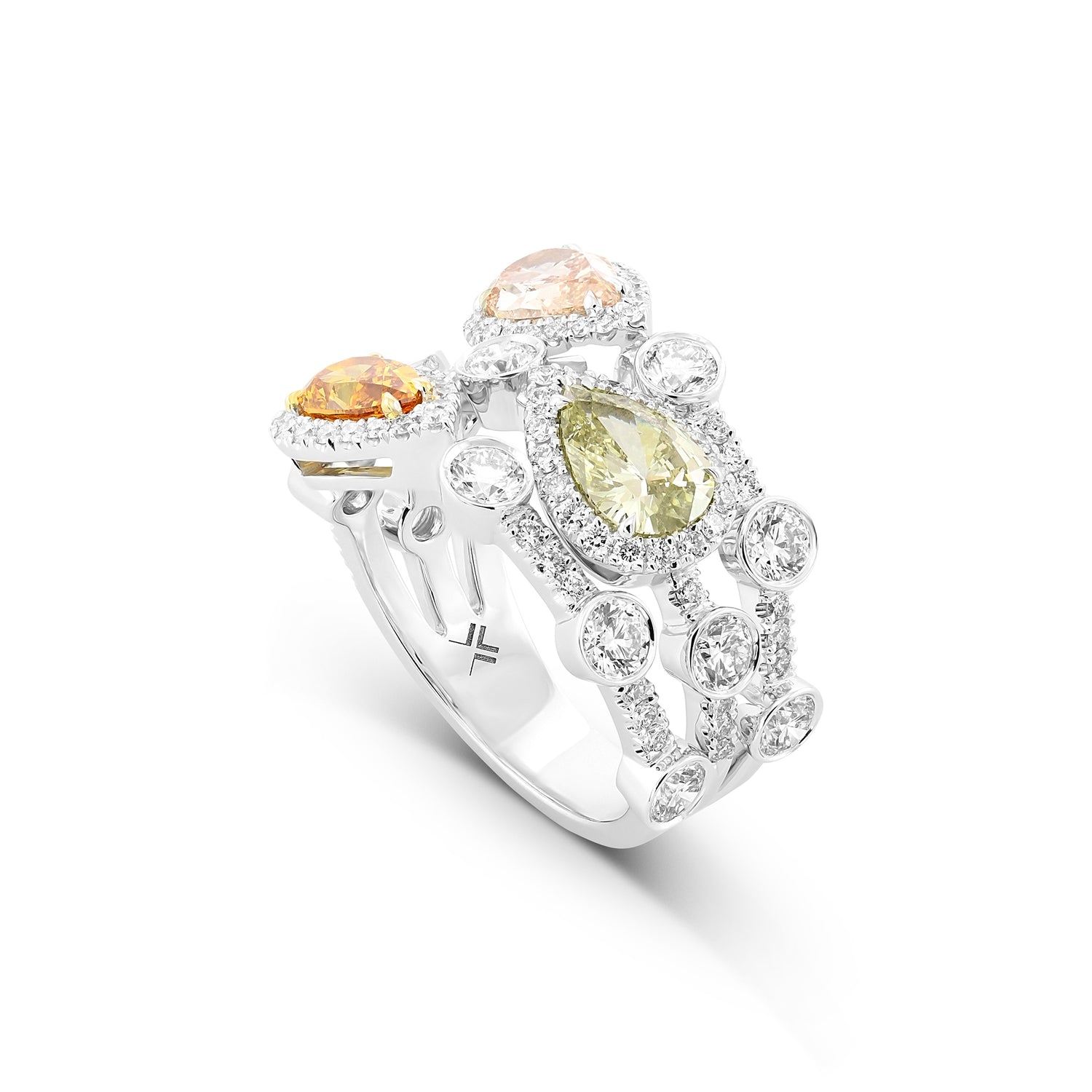 Pear Diamond Halo Strand Ring