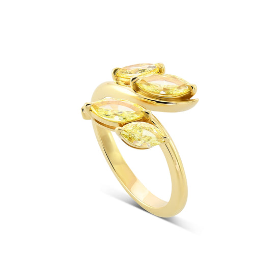 4 Stone Fancy Intense Yellow Marquise Crossover Ring