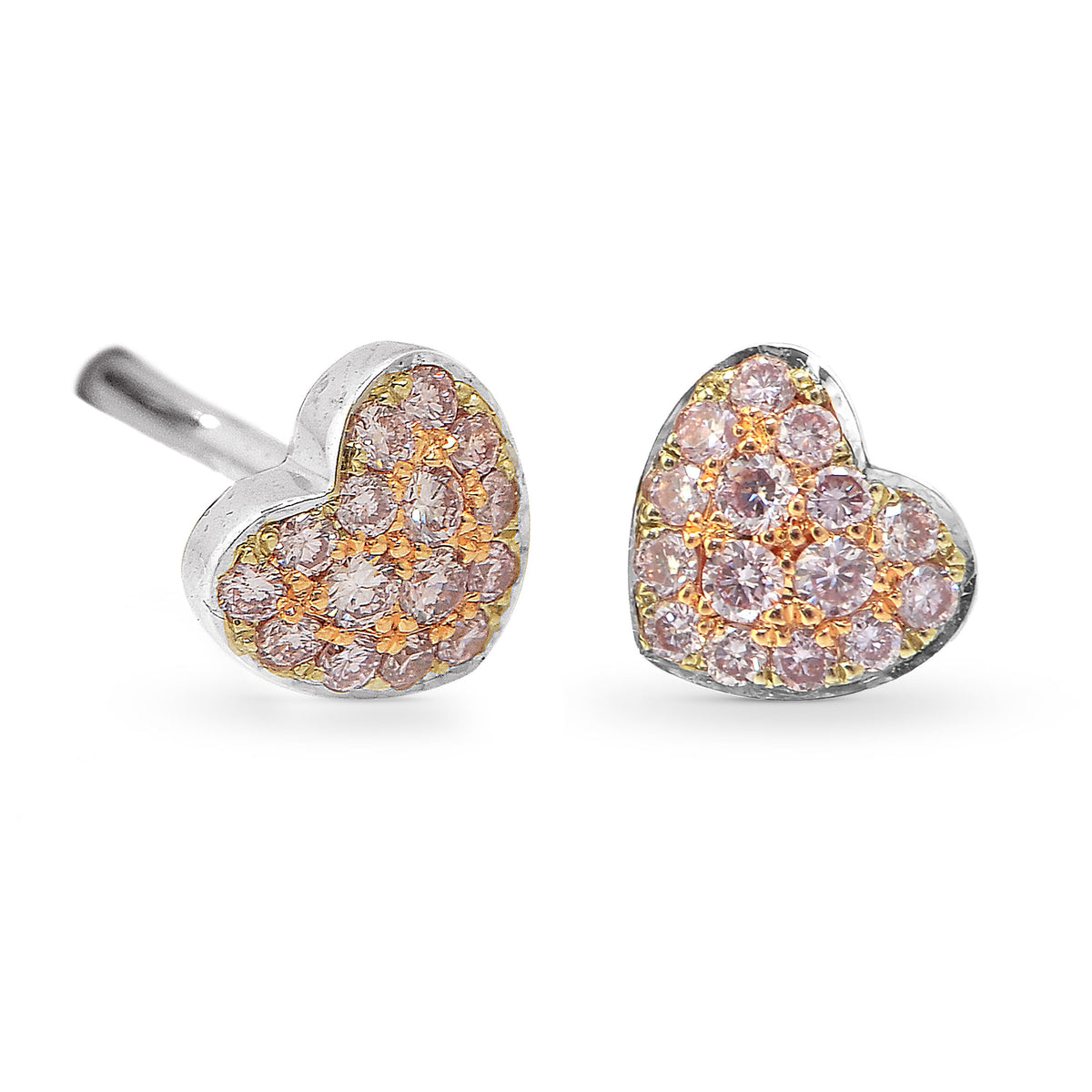 Fancy Light Pink Diamond Pave Heart Earrings set in 18K Rose Gold weighing 0.18ct