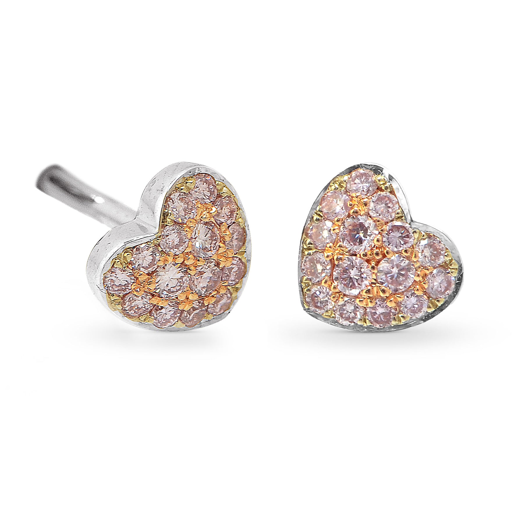 Fancy Light Pink Diamond Pave Heart Earrings set in 18K Rose Gold weighing 0.18ct