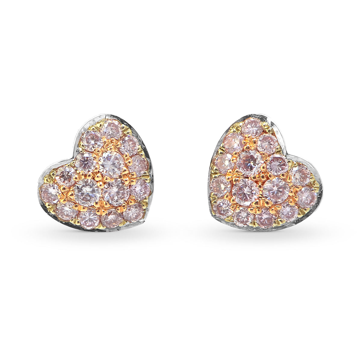 Fancy Light Pink Diamond Pave Heart Earrings set in 18K Rose Gold weighing 0.18ct