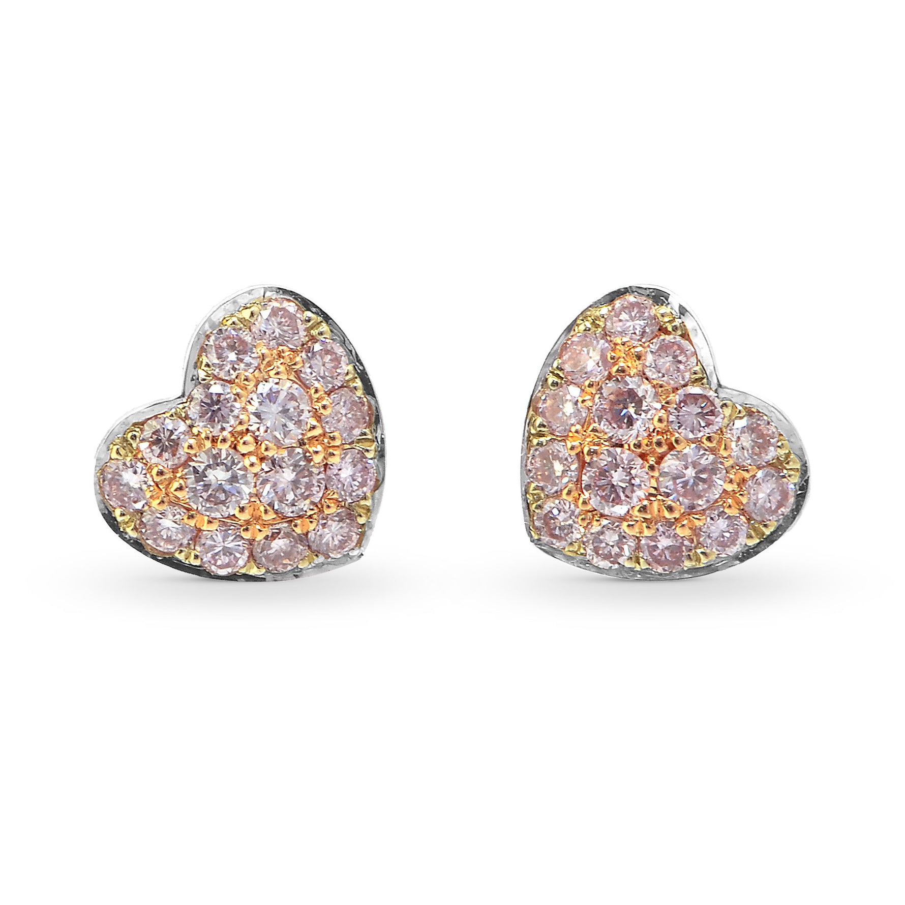 Fancy Light Pink Diamond Pave Heart Earrings set in 18K Rose Gold weighing 0.18ct