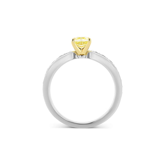 Fancy Yellow Cushion Diamond Side-stone Ring