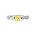 Fancy Yellow Cushion Diamond Side-stone Ring