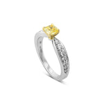 Fancy Yellow Cushion Diamond Side-stone Ring