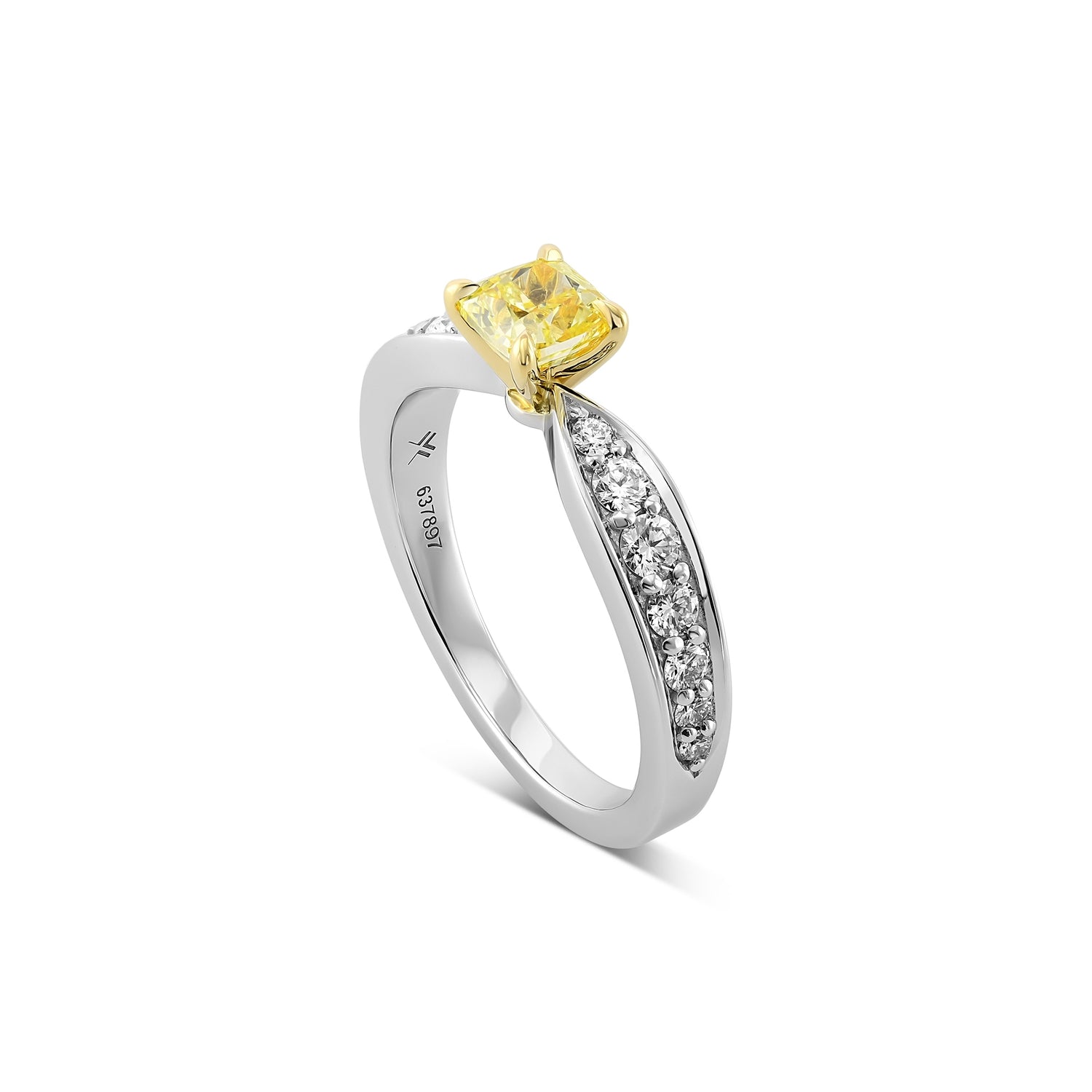 Fancy Yellow Cushion Diamond Side-stone Ring