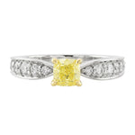 Fancy Yellow Cushion Diamond Side-stone Ring