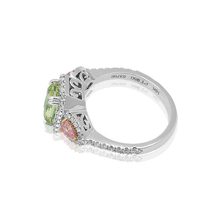 Magnificent 3 Stone  Fancy Diamond Designer Ring set in Platinum & 18K Rose Gold