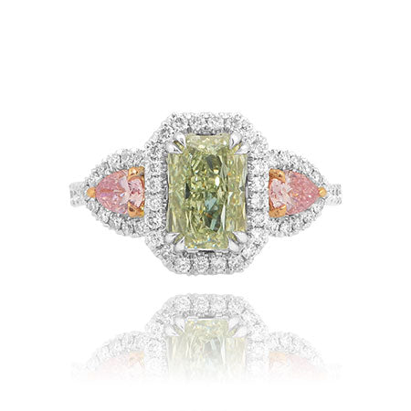 Magnificent 3 Stone  Fancy Diamond Designer Ring set in Platinum & 18K Rose Gold