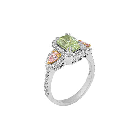 Magnificent 3 Stone  Fancy Diamond Designer Ring set in Platinum & 18K Rose Gold