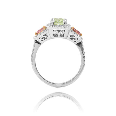Magnificent 3 Stone  Fancy Diamond Designer Ring set in Platinum & 18K Rose Gold