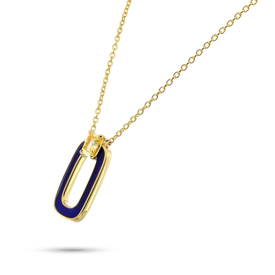 Fancy yellow cushion diamond and blue enamel pendant