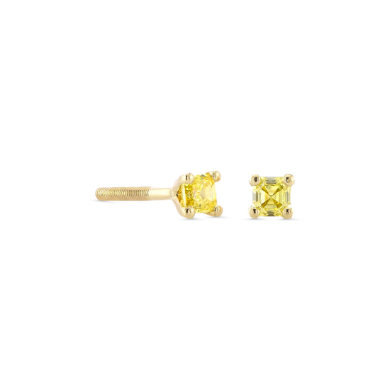 Fancy Intense Yellow Asscher Diamond Screw Back Four Prong Martini Stud Earring