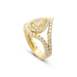 Fancy Brownish Greenish Yellow Pear Halo Diamond Ring