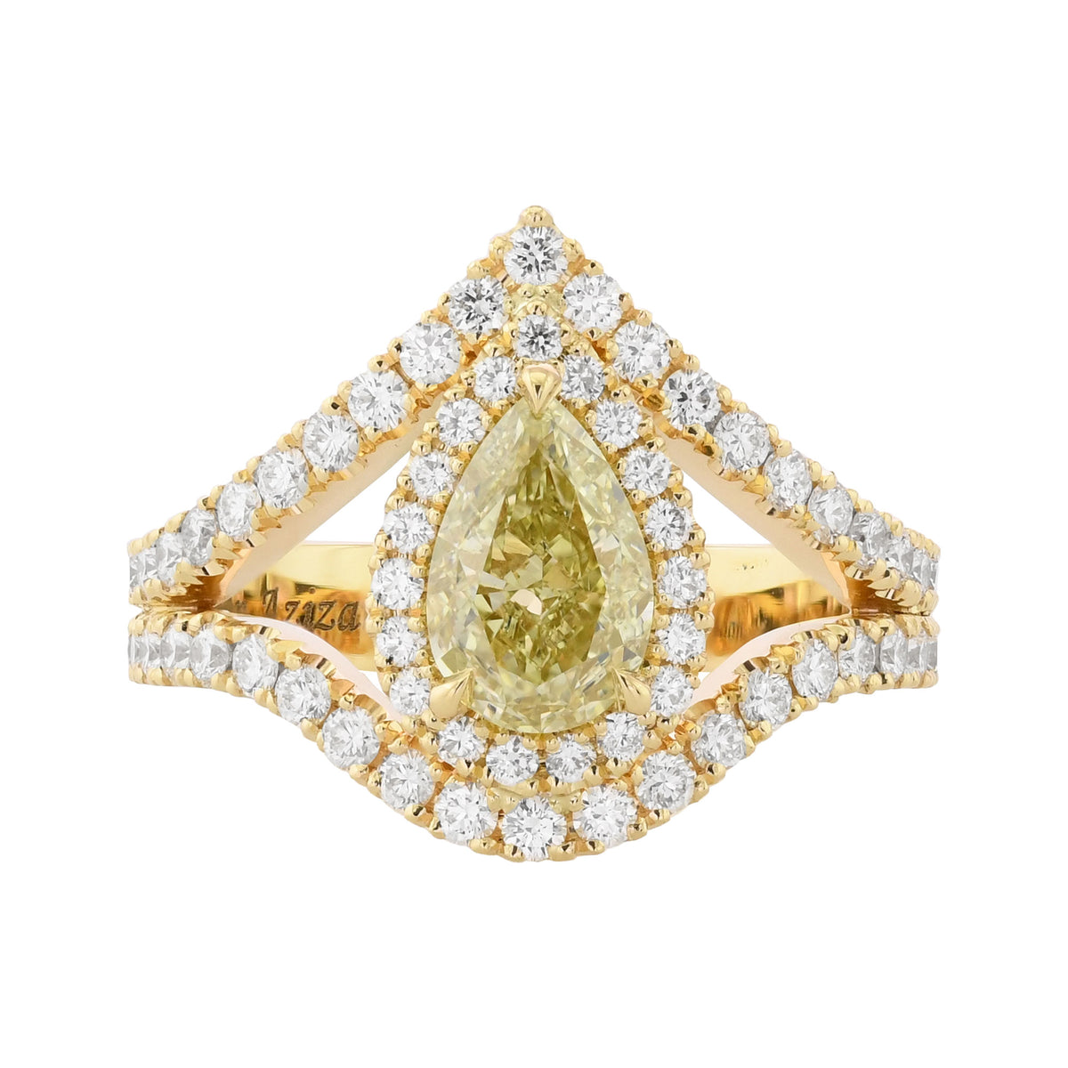 Fancy Brownish Greenish Yellow Pear Halo Diamond Ring